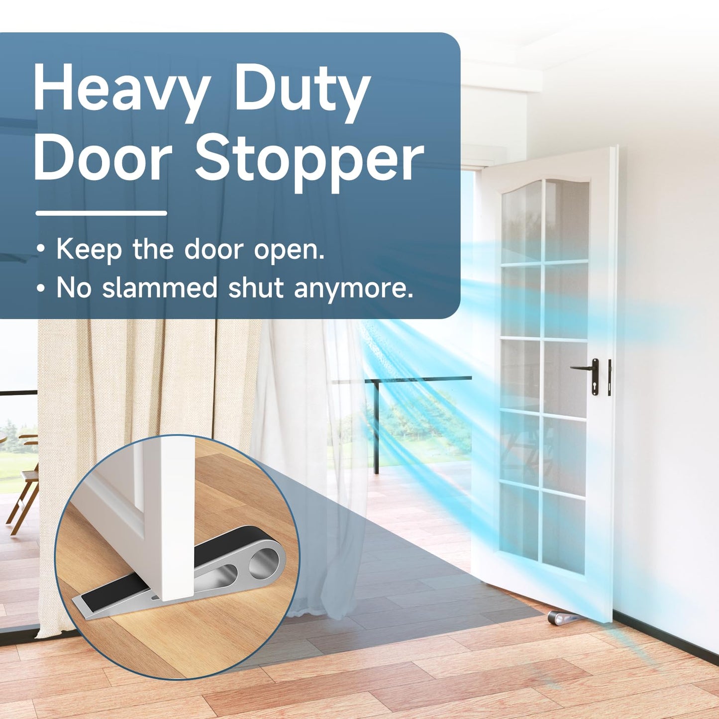 Heavy Duty Door Stopper for Bottom of Door, Aluminum & Rubber Door Stop Wedge- Keep Doors Open in Home, Apartment, Office, Hotel, 4.92L*1.02W*1.22H Inch, Silver