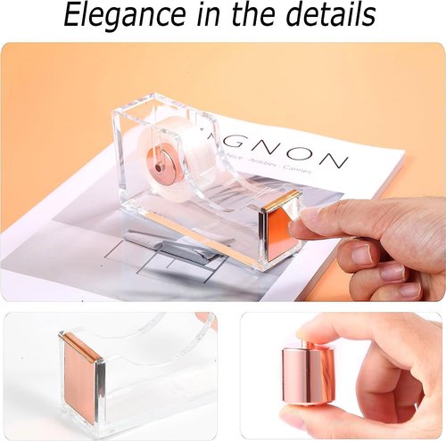 Gawsey Rose Gold Desk Organizer Set - 360-Degree Rotating Pen Holder, Acrylic Stapler & Accessories