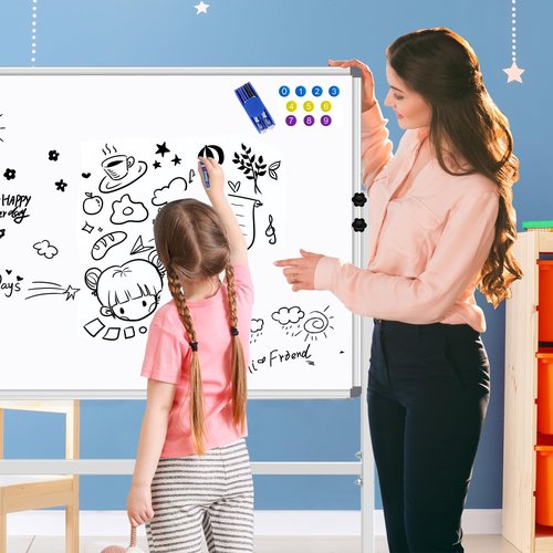 CALENBO Dry Erase Board with Stand 36 X 24, Whiteboard with Stand Height Adjustable Rolling Whiteboard Mobile Magnetic White Board on Wheels Stand Up White Board