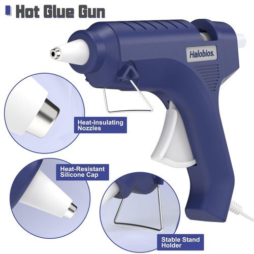 Halobios Hot Glue Gun with Preheating, 20 Glue Sticks, Full Size for DIY Crafts & Home Repairs (40W Blue)
