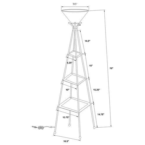 Coaster Home Furnishings - Gianni - 3-Shelf Metal Floor Lamp with Frosted Glass Shade, Clear Glass Shelves and Tapered Tower Shape - Living Room - 70-Inch - Black - 901420