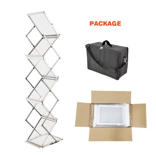 Displayfactory Pop up Aluminum Magazine Rack, 6 Pockets Brochure Display Stand, Foldable Literature Rack Magazine Catalog Display Stand with Carrying Bag for Office,Store, Exhibition & Trade Show