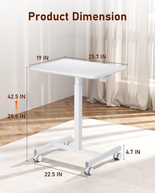 iPower Adjustable Height Standing Desk - Mobile Rolling Desk with Lockable Wheels | 28-43 Inch, White