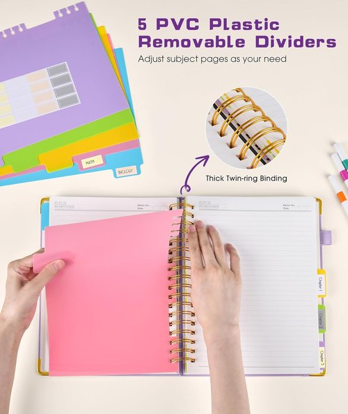 Regine Switzerland A5 Hardcover Spiral Notebook - 300 Pages with Removable Dividers | Purple College Ruled Journal for Work & School