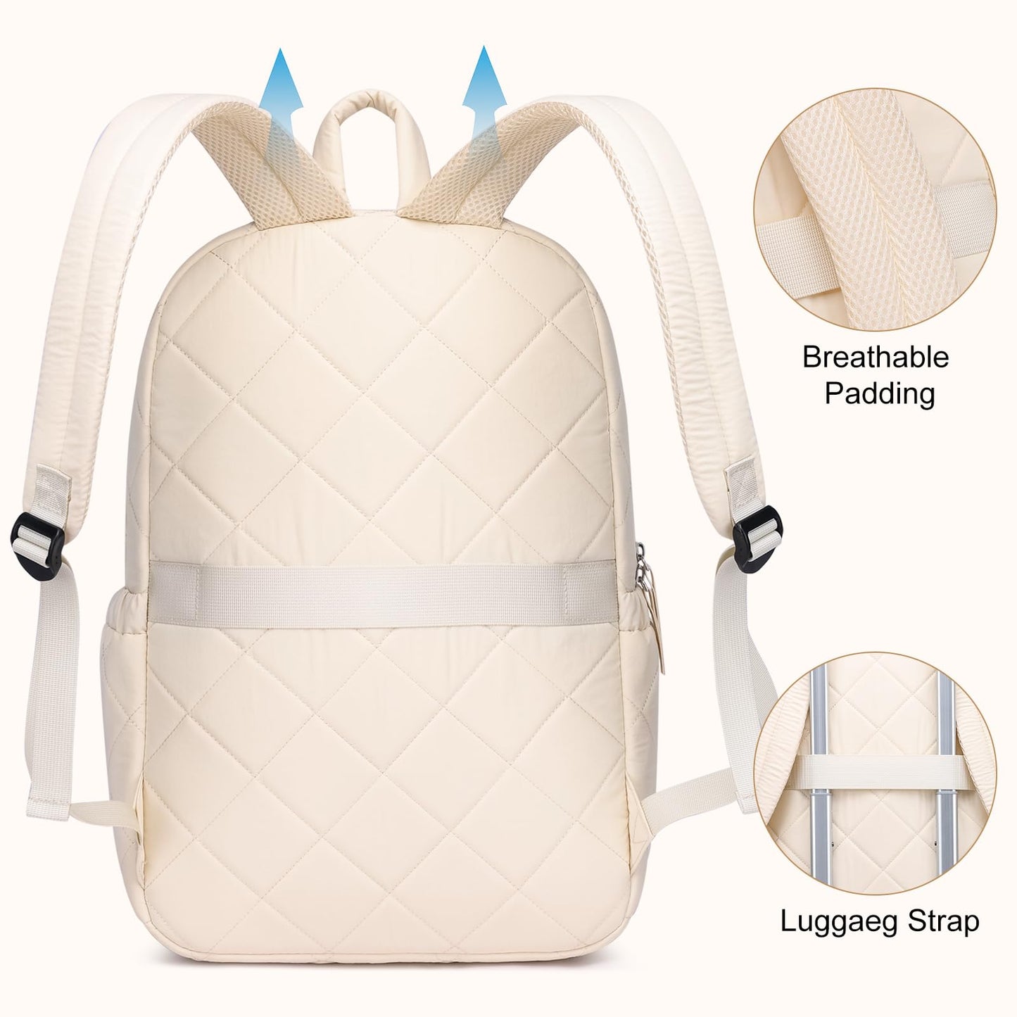 ZUBOND Backpack for Women, Quilted Puffer Casual Daypack, College School Backpack for Girls, Water-Resistant Bookbag for 15.6 Inch Laptop