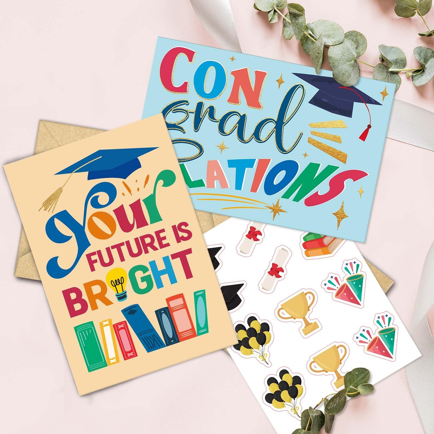 Qiavor Pack of 24 Happy Graduation Cards with Envelopes for Teens Teenagers, 6 Inspirational Congratulations Card for High School College Graduates, Message Inside, 4x6in
