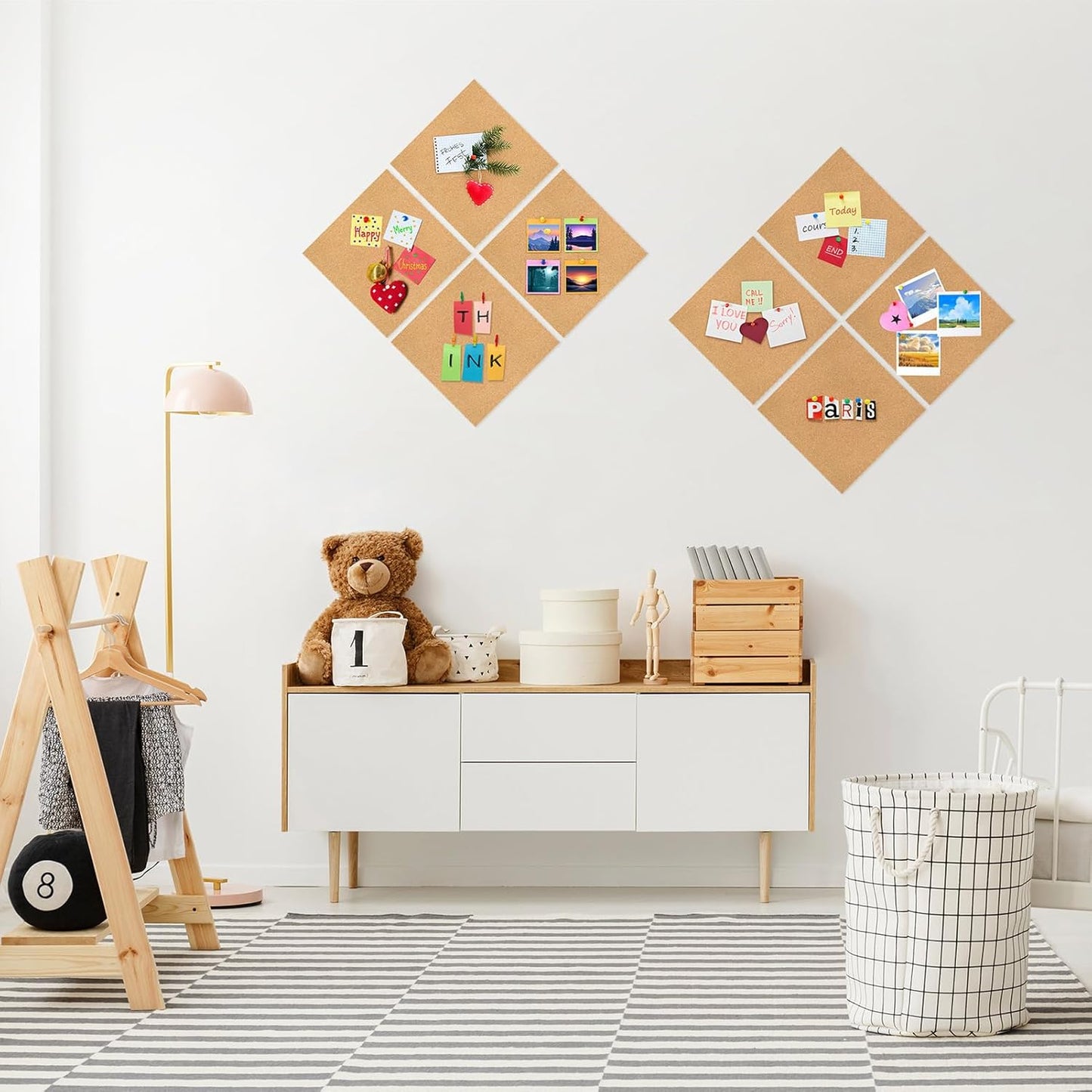 Skiennix Cork Board Tiles - 4 Pack Adhesive Corkboards for Office, School & Home Decor