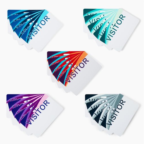 Reusable Visitor Name Badges with Dry Erase Surface, Various Custom Designs, 5-Pack (Badge Clip)