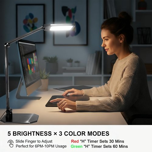 NS LED Desk Lamp - Flicker-Free Dimmable Table Light with 3 Color Modes | Adjustable Clamp for Home Office & Study