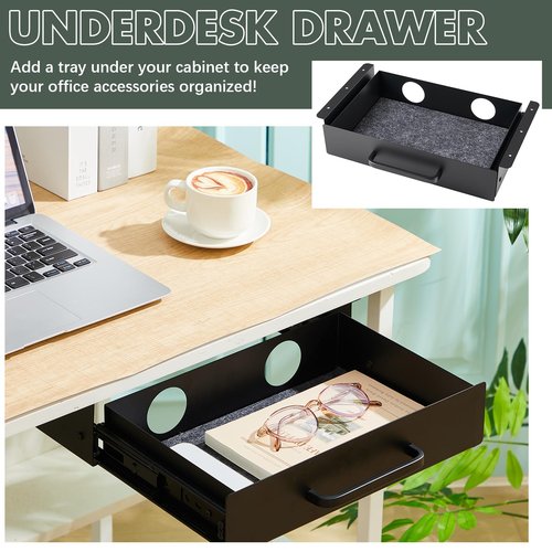 2 Pack Under Desk Slide out Drawer Storage Shelf, Carbon Steel Tray with Mute Felt Sheets, Pull out Organizer for Office Home Workstation Gaming Stand Desk, 13×8×2.8 In(Black)