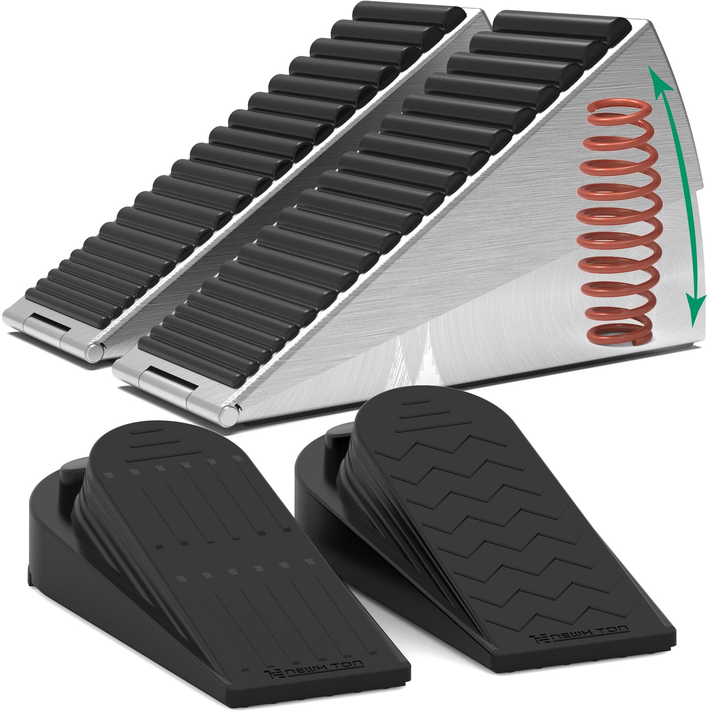 Newkiton Heavy Duty Door Stopper, Stainless Steel and Rubber, Spring-Loaded Adjustable Design, Non-Slip Metal Wedge for Home and Office (4)