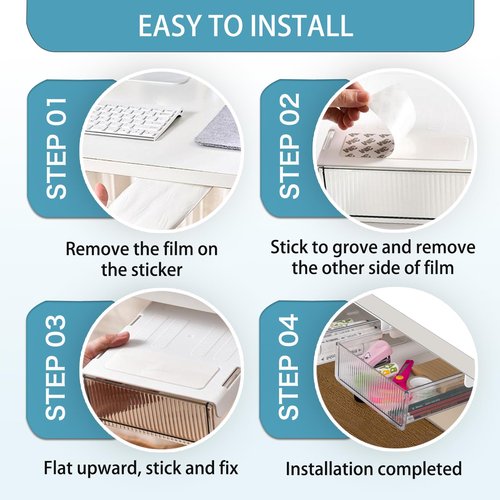 2 Pack Under Desk Storage Drawer Slide Out, Self Adhesive Under Table Drawer Organizer Clear