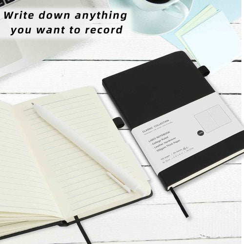 Coopay 12 Pack A6 Pocket Small Notebook with 12 White Pens Bulk Classic Hardcover Leather Journal Set with Pen Holder for Men Women Writing, Office, Home, School, Business, 100GSM, 3.5” x 5.5”, Black