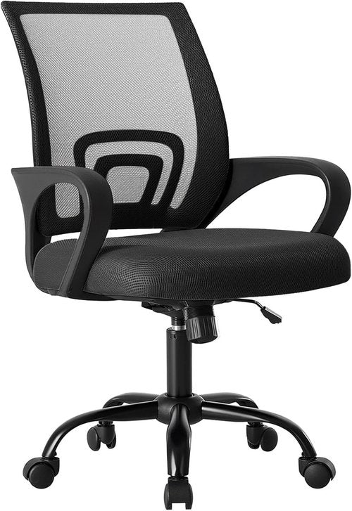 OLIXIS Ergonomic Office Desk Chair - Mid Back with Lumbar Support & Rocking Mode | Height Adjustable, 360° Swivel, Black