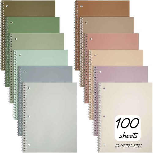 Teling 12 Pcs 1 Subject Spiral Notebook for Work College Ruled 8 x 10 1/2 Inch Spiral Journal Notebook 3 Hole Punched Paper Easy Tear Line 100 Sheets Office Study Supplies(Multicolor,12 Pcs)