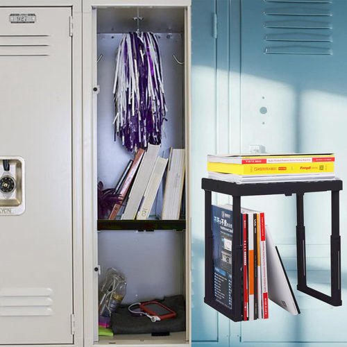 Svartur Adjustable Locker Shelf Organizer – Back to School Essentials Locker Organizer for Girls & Boys – Expandable Height & Width, Stackable, Durable– Fits Most Standard Lockers, Black, Pack of 2