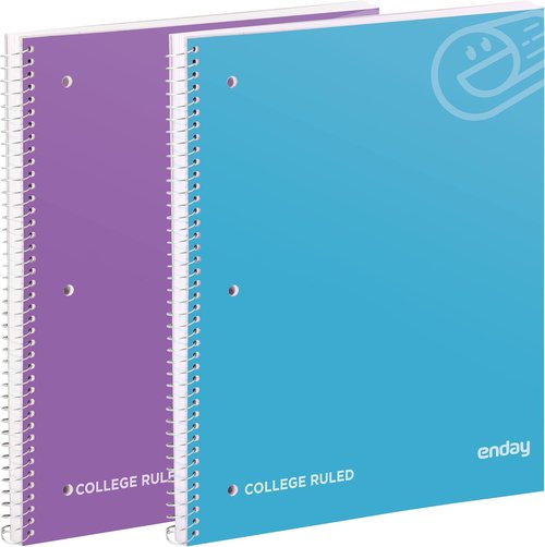 Enday College Ruled Notebook - 1 Subject Hardcover Spiral Bound | 100 Sheets, Blue & Purple (2 Pack)