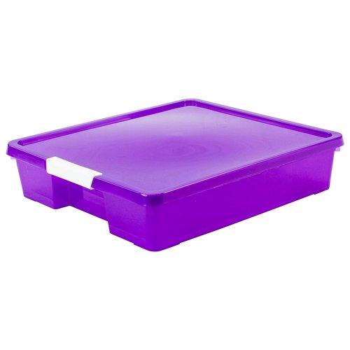 Storex Classroom Craft Project Box – Stacking Plastic Organizer Fits 12x12 Scrapbooking Paper, Purple, 5-Pack (63206U05C)