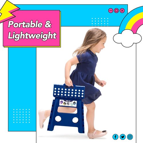 Delxo Folding Step Stool - 13-Inch Non-Slip Design for Kids & Adults | Lightweight & Portable, Blue