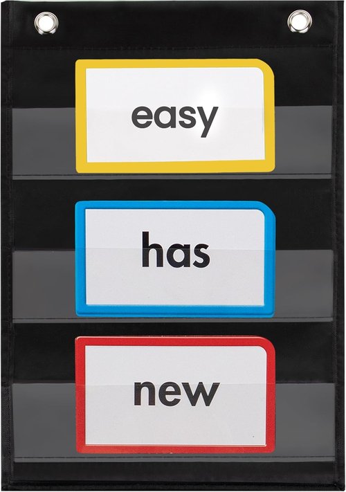 Essex Wares Pocket Chart - 9" Wide x 11" Tall, Sturdy & Reusable Black Design for Classroom Use