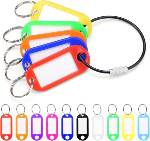 CooBigo Key Tags - 10 Pack Plastic Labels with Split Rings for Keys, USB Drives & Luggage | 10 Colors