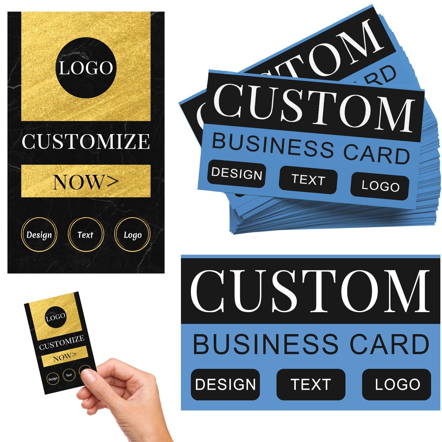 Custom Business Cards Customized with Logo 1000 500 200 100 Personalized Business Cards Customizable with Photo for Small Business Printable Waterproof Double-Sided 3.5" x 2"-Custom 100PCS