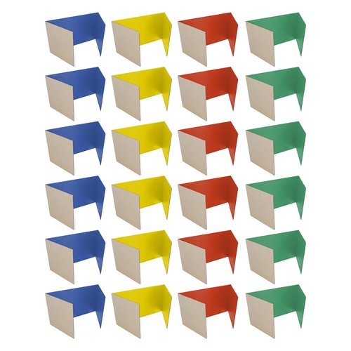 Flipside Products 18” x 48” Assorted Color Study Carrel, Red, Green, Blue, Yellow Privacy Boards, Student Privacy and Focus Booth for The Classroom, Desk Divider Cubby for Tests, Made in USA - 24 Pack