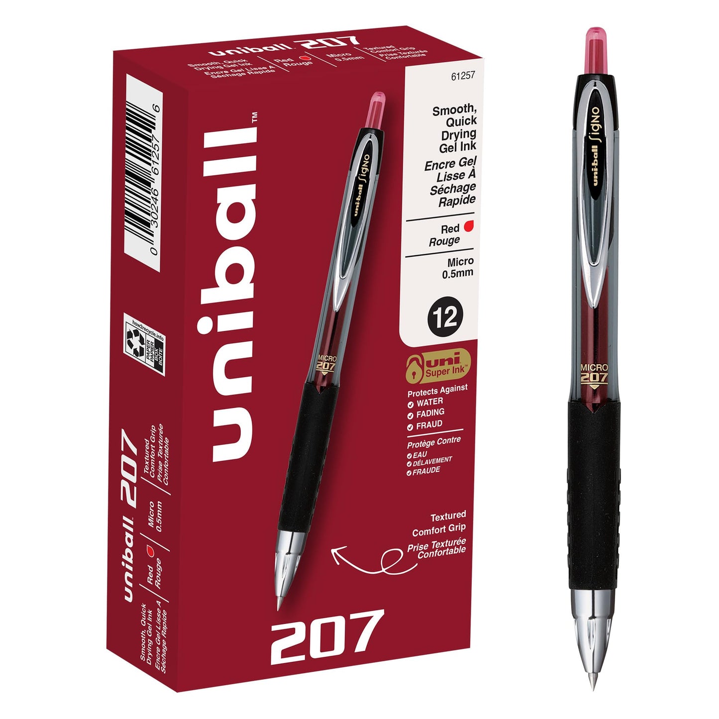 uniball 207 Retractable Gel Pens, Micro Point (0.5mm), Red