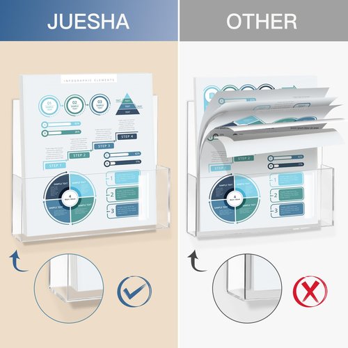 JUESHA 2 Pack Clear Acrylic File Holder Wall Mount Self Adhesive, Legal Size Hanging Paper Organizer, Wall Pocket File Holder Storage for Letter Folder Brochure Magazine Bookshelf Literature Display