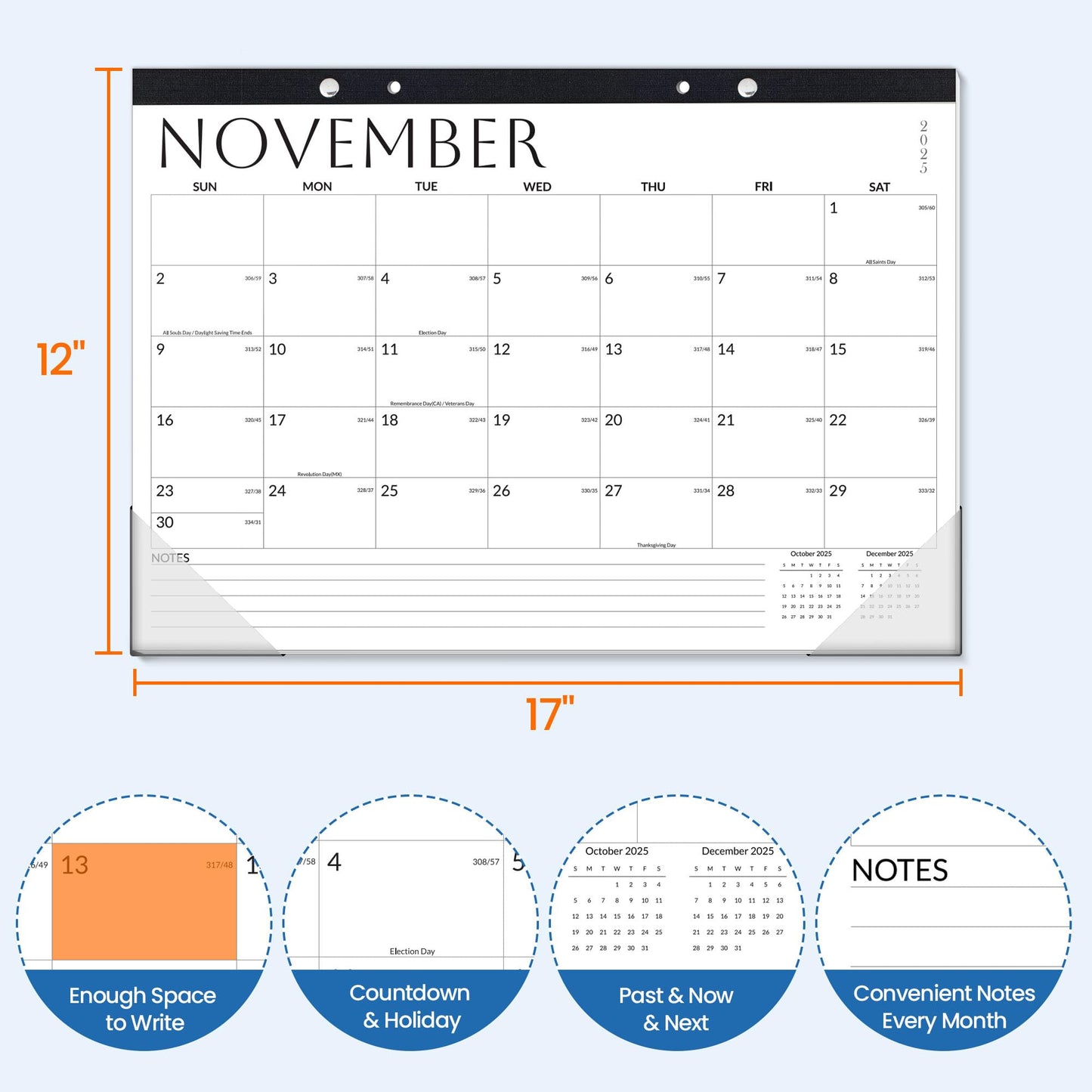 SUNEE 2026 Desk Calendar - 18 Month Calendar Oct 2025 - Mar 2027, 17" x 12" Desktop Calendar 2026 with Notes, for Planning, Organizing in Family, School or Office, White 2026 Calendar