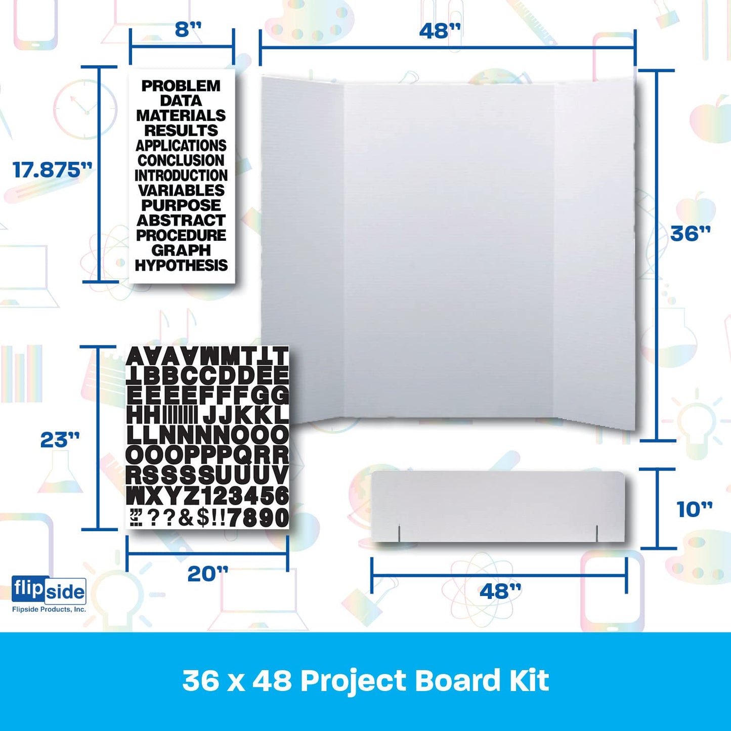 Flipside Products 36" x 48" Project Board Kit, 24 Pack, School Presentation Display Board and Supplies, Trifold Kits, Letters, Titles, Header Display, Presentation, All in One
