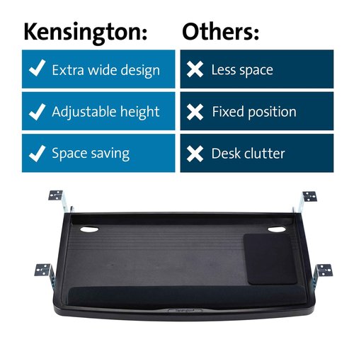 Kensington Keyboard Tray Under Desk, SmartFit Ergonomic Slide-Out Keyboard Drawer with Cable Management, Extra-Wide Height Adjustable Keyboard Holder, 24.5" x 11.75", Black K60004US