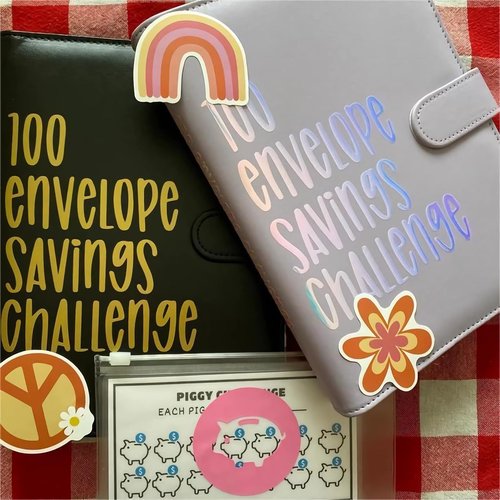 100 Envelope Challenge Binder, Savings Challenges Sheets，Easy and Fun Way to Save $5,050, Budget Binder with Cash Envelopes, Savings Challenges Binder, Budget Planner Book Budgeting (Mint Blue)