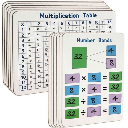 LAIAMER 24 Set Multiplication Chart WhiteBoard, 9" x 12" Double Sided Dry Erase Multiplication Flash Cards Times Table Chart Math Manipulatives for Kids Students 1st/2nd/3rd/4th Grade Home Supplies