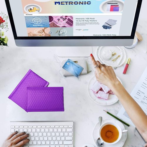 Metronic Bubble Mailers - Purple 4x8 | Self-Seal Padded Envelopes for Small Business - Case of 800