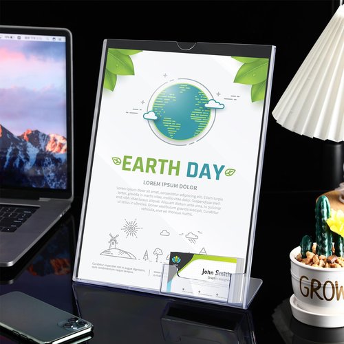 12 Pcs 8.5 x 11 Acrylic Sign Holder with Business Card Holder Clear Brochure Display Stand with Attached Business Card Pocket Advertisement Printed Material Flyer Holder Flyer Stand Frame