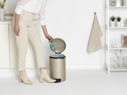 Brabantia NewIcon Step-On Soft Closing Kitchen Garbage/Recycling Can with Removable Bucket, 3.2 Gal, Metallic Gold