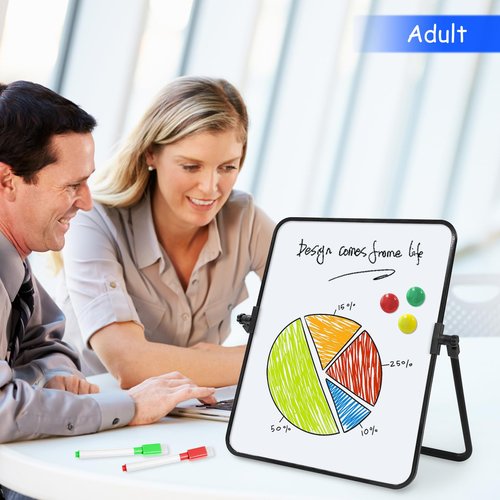 OUOFS Dry Erase Whiteboard Portable 14"x11" Magnetic Double-Sided, Desktop/Stand-Up White Board for to-Do Lists, Scheduling, & Kids' Learning - Includes Sturdy 360-Degree Rotating Stand