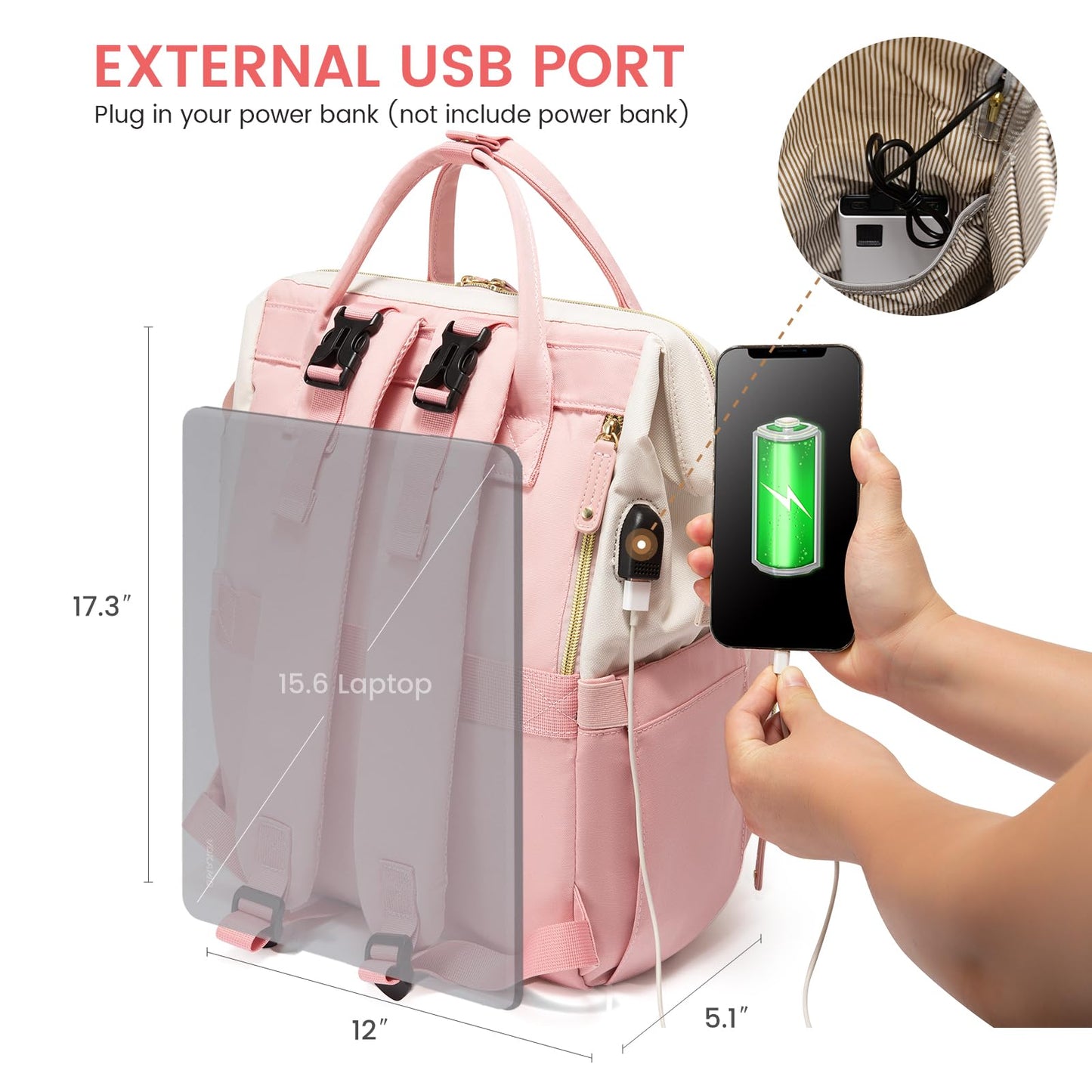 LOVEVOOK Diaper Bag Backpack, Baby Bag with Changing Station, Large Diaper Backpack for Moms Dads, Waterproof Leather Accents Baby Boy and Girl Bag for Travel Baby Essentials, Pink-Beige