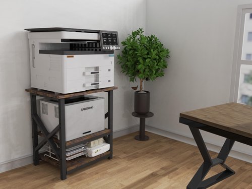 MILEFA Large 23.6 x 23.6 Inches Printer Stand with 3 Tiers, Height Adjustable Storage Shelf, Rolling Printer Cart with Industrial Wheels - Rustic Brown Home Office Printer Table