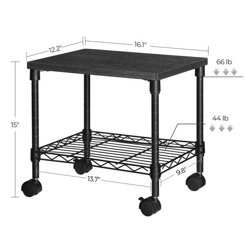 SONGMICS 3 Tier Wide Printer Stand with Wheels, Rolling Printer Table Cart with Metal Storage Shelf, for Home and Office, 16.1 x 12.2 x 15 Inches, Black ULGR301B01