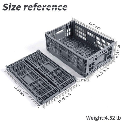 QTJH Collapsible Storage Bin/Containe， Transfer box,crate Transit storage of various items (Gray 23.6" L x 15.7" W x 8.6" H)