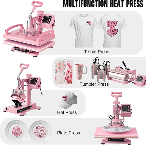 Hitgrand Heat Press Machine - 12x15 Inch T-Shirt Press with 8-in-1 Combo for Tumblers, Hats & Mugs