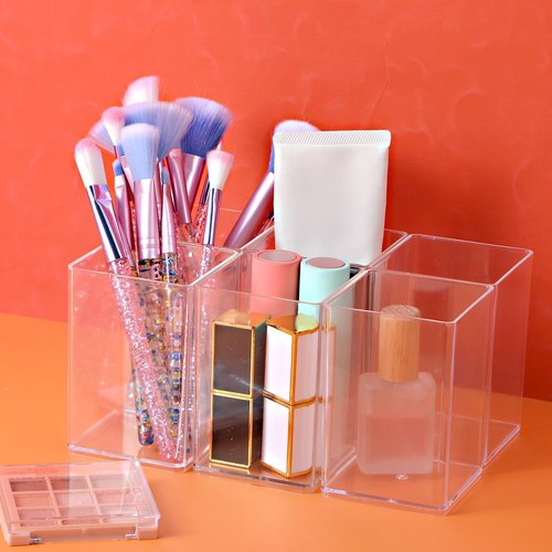 Ubamdom 10 Pack Clear Acrylic Pen Holder Makeup Brush Holder Desktop Pencil Organizer Acrylic Pencil Cup Stationery Organizer Accessory for School Makeup Desk Office Pen Storage