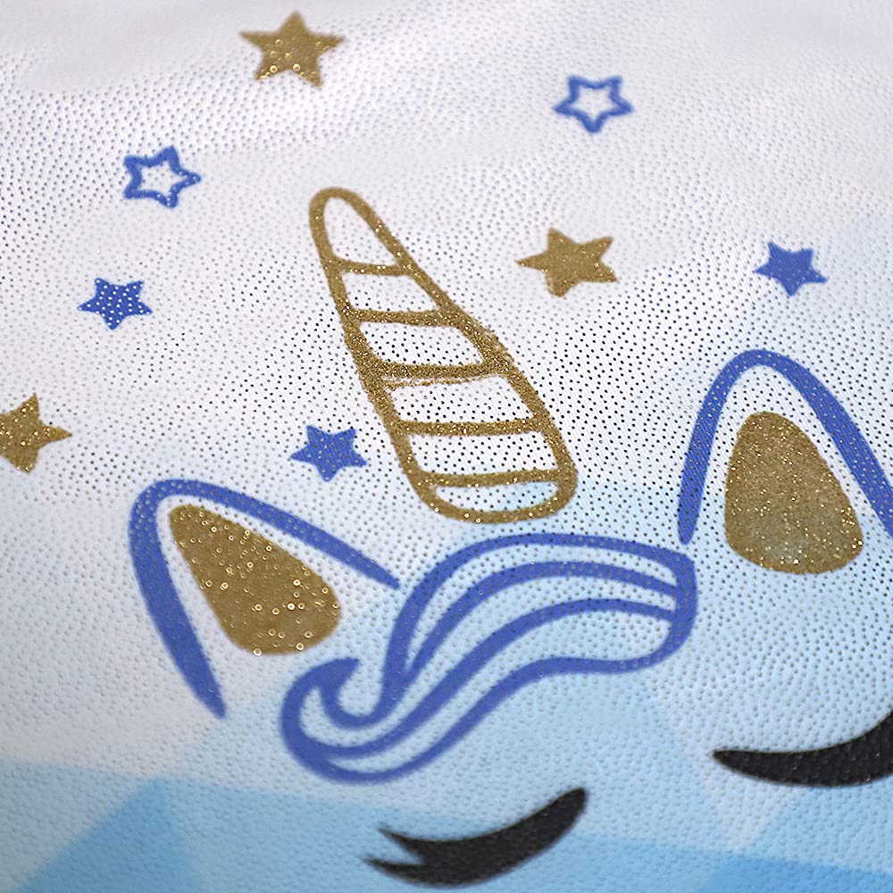 Belovance Leotards for Girls Gymnastics Unicorn Athletic Dance Wear Shiny Rainbow Blue Hotpink (White Blue, 6-7 Years)