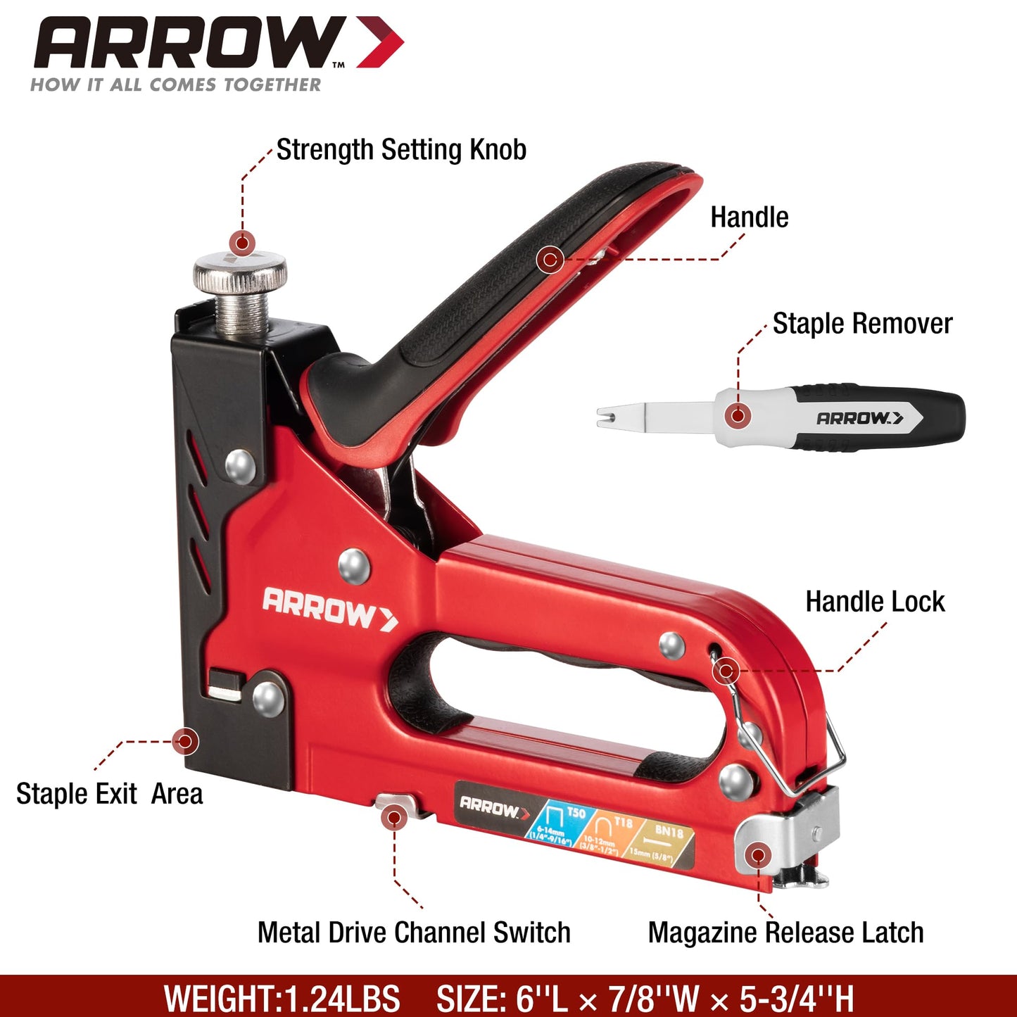 Arrow Heavy Duty Staple Gun, 3-in-1 Upholstery Staple Gun with 3000 Staples, Manual Brad Nailer with Remover, Power Adjustment Stapler Gun for Wood, Wire, Decoration, Fixing Material, Crafts, DIY