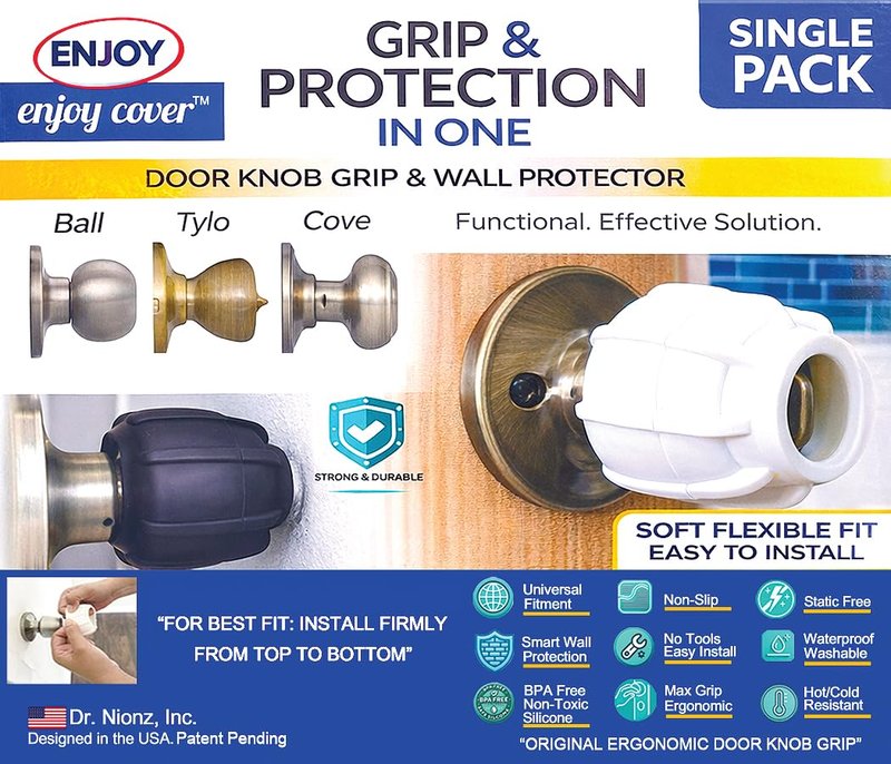 Enjoy Cover |Door Handle Grip Doorstop Knob Stopper Cover, Single Pack, Silicone Door Knob Grips Universal Size Protects Walls from Dents and Damage (Foggy Clear)