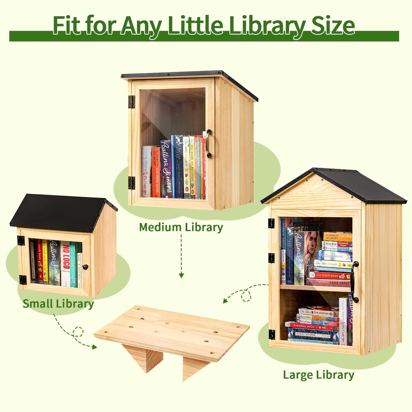 Little Library Mount, Outdoor Library Book Box Bracket Holder, 12x8x4 Inch Solid Wood Mount Base, Stable & Easy to Instal with Screws, Suitable for 4x4 Post for Community Neighborhood and School
