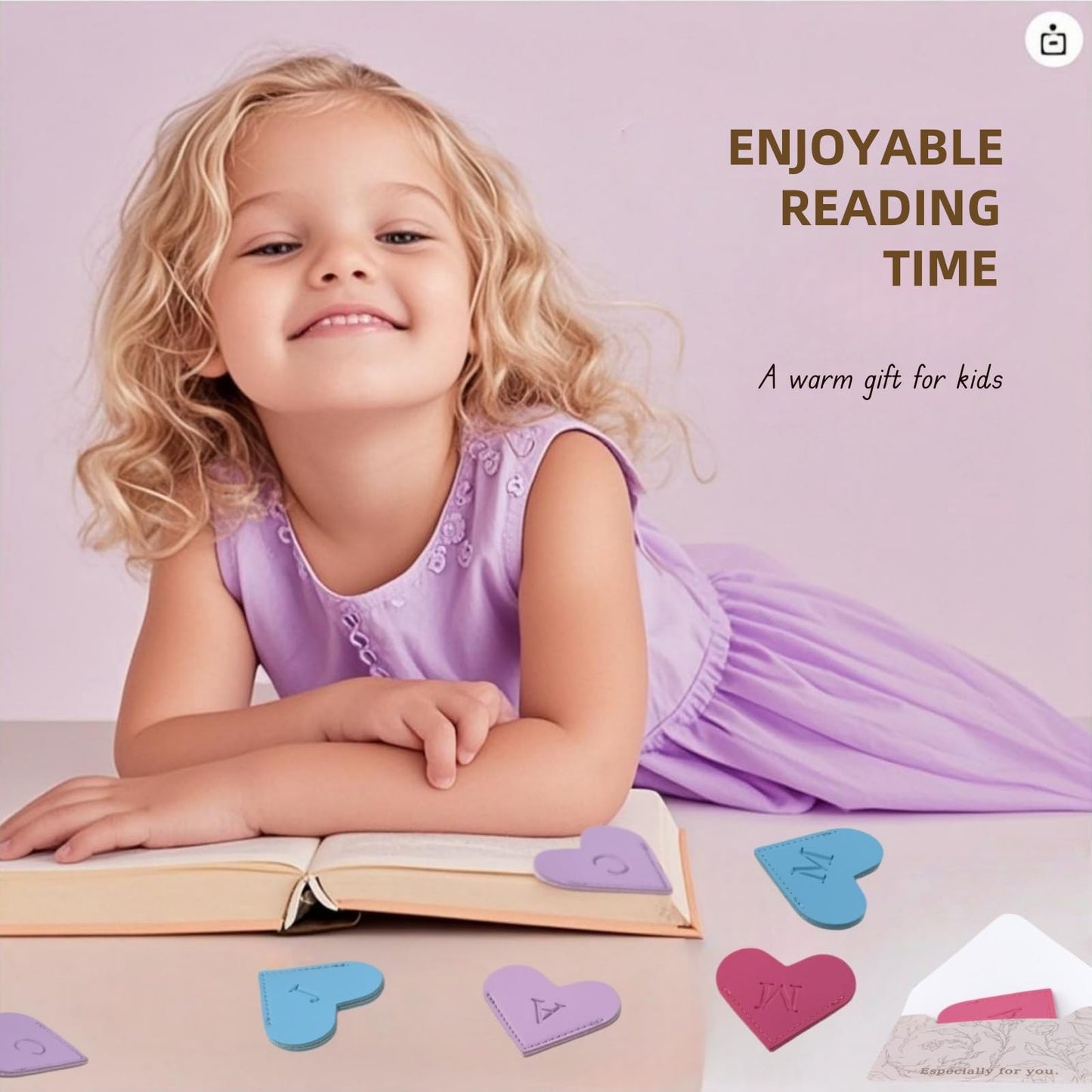 MOTEERLLU Personalized Leather Heart Bookmark with Initials, Handmade, Letter Cute Custom Corner Book Marks for Reading Women, Teachers, Students, Book Lovers, Book Accessories(Rose,F)