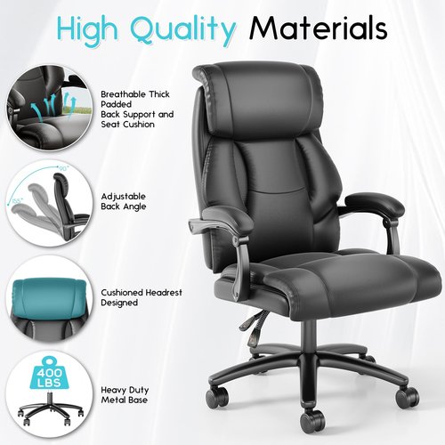 Reclining Office Chair, Executive Big and Tall Office Chair with Wide Seat, Recliner Leather High Back Computer Desk Chairs